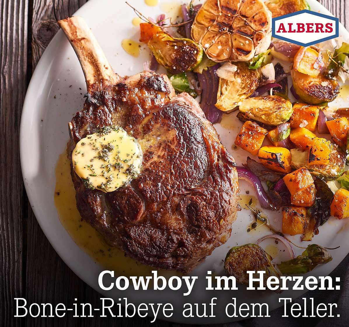 Cowboy im Herzen: Bone-in-Ribeye auf dem Teller.